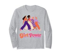 Retro Girl Power Pink Diverse Women Inclusion Groovy 70s Manga Larga