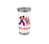 Retro Girl Power Pink Diverse Women Inclusion Groovy 70s Vaso térmico de acero inoxidable de doble pared