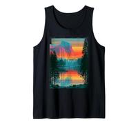 Retro Glitch Montaña Puesta del Sol Paisaje Diseño Camiseta sin Mangas