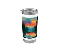 Retro Glitch Montaña Puesta Del Sol Paisaje Diseño Vaso térmico de acero inoxidable de doble pared