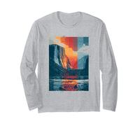 Retro Glitch Paisaje Montaña Vintage Diseño Al Aire Libre Manga Larga