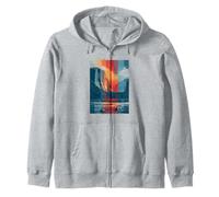 Retro Glitch Paisaje Montaña Vintage Diseño Al Aire Libre Sudadera con Capucha