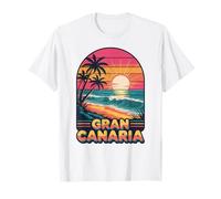 Retro Gran Canaria Océano Puesta De Sol, Playa Divertida Y Palmeras Camiseta