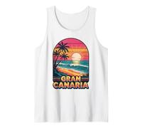 Retro Gran Canaria Océano Puesta De Sol, Playa Divertida Y Palmeras Camiseta sin Mangas