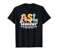 Retro Groovy ASL Profesor American Sign Language School Camiseta