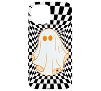 Retro Groovy Checkered Checkerboard Wavy Ghost Halloween Carcasa para iPhone 15