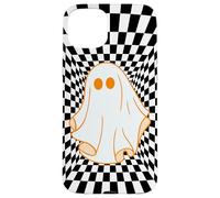 Retro Groovy Checkered Checkerboard Wavy Ghost Halloween Carcasa para iPhone 15 Plus