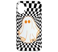 Retro Groovy Checkered Checkerboard Wavy Ghost Halloween Carcasa para iPhone 16 Plus