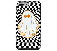 Retro Groovy Checkered Checkerboard Wavy Ghost Halloween Carcasa para iPhone 7 Plus/8 Plus