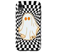 Retro Groovy Checkered Checkerboard Wavy Ghost Halloween Carcasa para iPhone XR