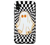 Retro Groovy Checkered Checkerboard Wavy Ghost Halloween Carcasa para iPhone XS MAX