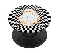 Retro Groovy Checkered Checkerboard Wavy Ghost Halloween PopSockets PopGrip Adhesivo