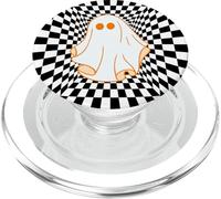 Retro Groovy Checkered Checkerboard Wavy Ghost Halloween PopSockets PopGrip para MagSafe