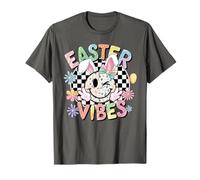 Retro Groovy Easter Vibes Bunny Checkered Smile Mujeres Niñas Camiseta