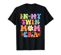 Retro Groovy En Mi Madre Gemela Era Feliz Día De La Madre Embarazo Camiseta gráfica económica, Hombre, Negro, M