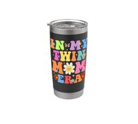 Retro Groovy En Mi Madre Gemela Era Feliz Día De La Madre Embarazo Vaso térmico de acero inoxidable de doble pared