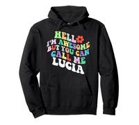 Retro Groovy Hello I'm Awesome But You Can Call Me Lucía Sudadera con Capucha