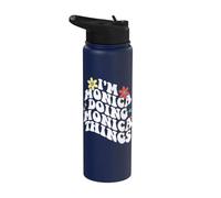 Retro Groovy Im Monica Doing Monica Things Funny Día de la Madre Stainless Steel Insulated Water Bottle