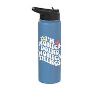 Retro Groovy Im Monica Doing Monica Things Funny Día de la Madre Stainless Steel Insulated Water Bottle