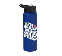 Retro Groovy Im Monica Doing Monica Things Funny Día de la Madre Stainless Steel Insulated Water Bottle