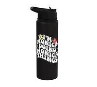 Retro Groovy Im Monica Doing Monica Things Funny Día de la Madre Stainless Steel Insulated Water Bottle