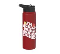 Retro Groovy Im Monica Doing Monica Things Funny Día de la Madre Stainless Steel Insulated Water Bottle