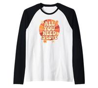 Retro Groovy Love is All Around 70s Vintage San Valentín Camiseta Manga Raglan
