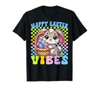 Retro Groovy Pastel Easter Vibes Bunny Checkered Mujeres Niñas Camiseta