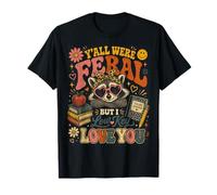 Retro Groovy Raccoon Teacher Survivor Y'all were Feral Camiseta