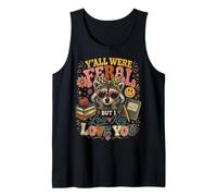 Retro Groovy Raccoon Teacher Survivor Y'all were Feral Camiseta sin Mangas