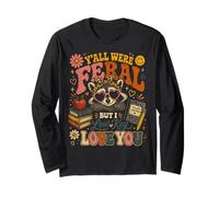 Retro Groovy Raccoon Teacher Survivor Y'all were Feral Manga Larga