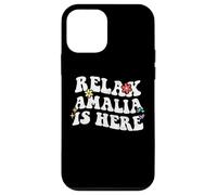 Retro Groovy Relax Amalia está aquí Divertido Nombre del Día de la Madre Carcasa para iPhone 12 Mini