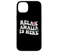 Retro Groovy Relax Amalia está aquí Divertido Nombre del Día de la Madre Carcasa para iPhone 14 Plus