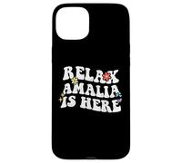 Retro Groovy Relax Amalia está aquí Divertido Nombre del Día de la Madre Carcasa para iPhone 15 Plus
