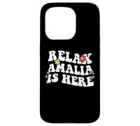 Retro Groovy Relax Amalia está aquí Divertido Nombre del Día de la Madre Carcasa para iPhone 15 Pro