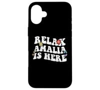 Retro Groovy Relax Amalia está aquí Divertido Nombre del Día de la Madre Carcasa para iPhone 16 Plus