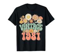 Retro Groovy Vintage 1981 Floral Hippie Daisy 45th Birthday Camiseta