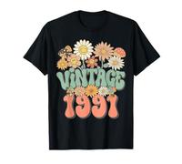 Retro Groovy Vintage 1991 Floral Hippie Daisy 35th Birthday Camiseta