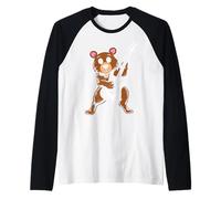 Retro Guitarra Rock Música de Cute Brown Bear Camiseta Manga Raglan