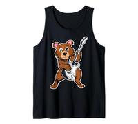 Retro Guitarra Rock Música de Cute Brown Bear Camiseta sin Mangas