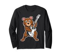 Retro Guitarra Rock Música de Cute Brown Bear Manga Larga