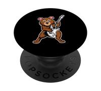 Retro Guitarra Rock Música de Cute Brown Bear PopSockets PopGrip Adhesivo