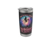 Retro Halloween Bigfoot En Bici Luna Llena 80s Nostagia Vaso térmico de acero inoxidable de doble pared