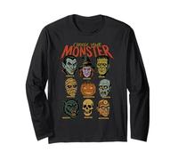 Retro Halloween Monstruos Video Juego Vampiro Bruja Calabaza Manga Larga