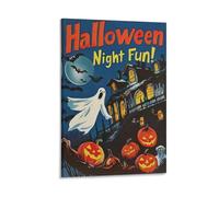 Retro Halloween Night Fun Rolled 1950s Spooky Ghosts Jack O Lanterns Vintage Wall Art Paintings Canvas Prints Poster Artwork for living Bedroom Bathroom Office Home Decor 12x18inch (30x45cm)