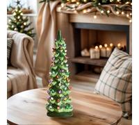 Retro Hand-Painted Tabletop Christmas Trees with Timer, Ceramic Christmas Trees That Light Up, Hand-Painted Desktop Decoration for Home, Fireplace and Festival Decoration(Multicolor 10in)