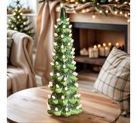 Retro Hand-Painted Tabletop Christmas Trees with Timer, Ceramic Christmas Trees That Light Up, Hand-Painted Desktop Decoration for Home, Fireplace and Festival Decoration(Warm White 8in)