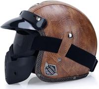 Retro Harley Motocicleta Medio Casco, 3/4 Cara Abierta Cascos, Dot/ECE Aprobado, Crucero Helicóptero Scooter Chorro Anticolisión Casco de Moto, para Adulto Hombres Mujer(D7,L/59-60cm)