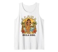 Retro Hawaii Aloha Hula Girl Tabla de Surf Tropical Playa Atardecer Camiseta sin Mangas