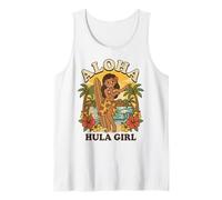 Retro Hawaii Aloha Hula Girl Tabla de Surf Tropical Playa Atardecer Camiseta sin Mangas